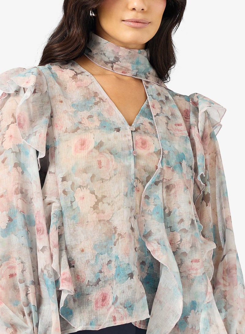 فيرو مودا بلوزة سابرينا بأكمام طويلة مزينة بكشكشة - Image 1